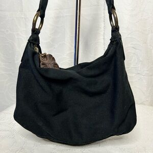 GAP black 100% Cotton mini bag with wooden charm and wooden details on straps.
